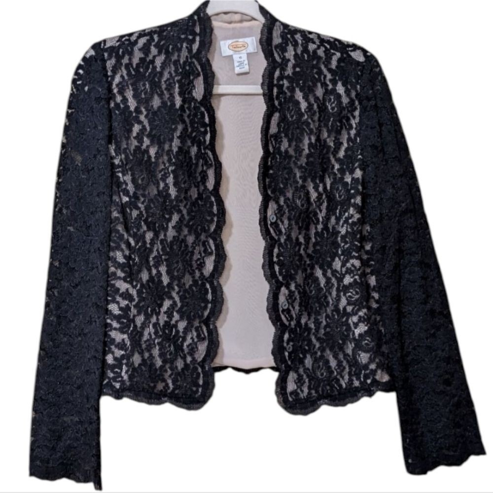 Talbots black lace evening jacket blazer size 10 long sleeve button close dressy - Picture 1 of 8